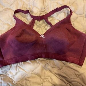 Cacique Lace Racerback BackClose Claret COTTON BLEND Wireless Bra 44DD